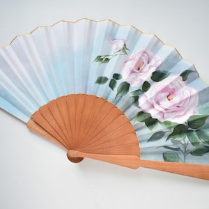 ROSES Handfan / Hand fan for wedding / Wooden handfan / cotton fan / Customized fan - Bridal fan - Wedding folding fan