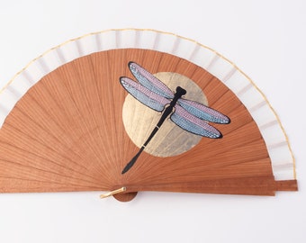 Dragon Fly Hand Fan. Wooden handfan / cotton handfan / spanish handfan / handmade fan