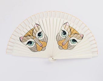 HandFan of CATS / Hand painted Fan / FREE SHIPPING / Spanish handfan / Modern handfan / Pop handfan / artisan handfan