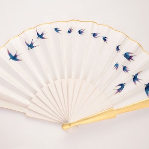 SWALLOW  hand fan / Silk fan/ Bridal hand fan - wedding handfan