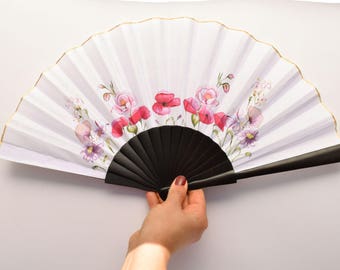 Handpainted fan / FLOWERS hand fan / Bridal handfan / wedding handfan / Wooden handfan / silk handfan / Spanish handfan / romantic fan