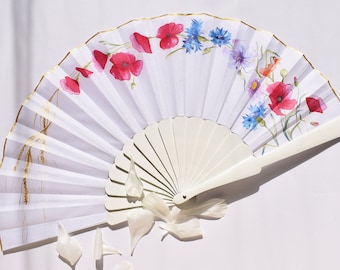 FLOWERS handfan / Wedding Handpainted fan / Bridal handfan / wedding / Wooden handfan / silk handfan / Spanish handfan / bridesmaids gift