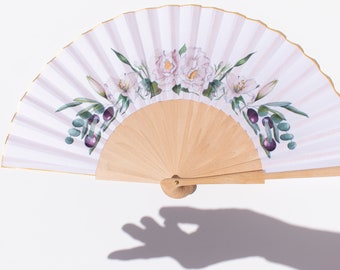 ROSES Handfan / Hand fan for wedding / Wooden handfan / cotton fan / Customized fan - Bridal fan - Wedding folding fan / FREE DELIVERY