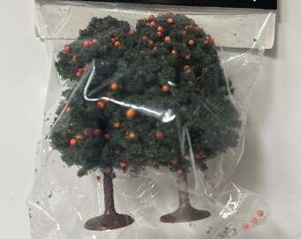 Miniature Faux Orange Trees for diorama, set of 2, 3” tall new sealed ArtMinds