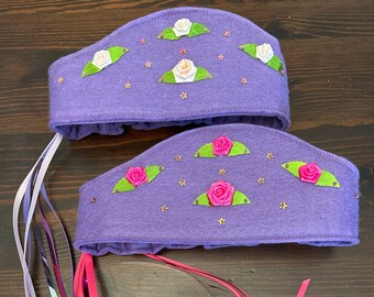 Pink and Purple Felt Girls Princess Fairy Crown Tiaras, with ribbon roses, beads