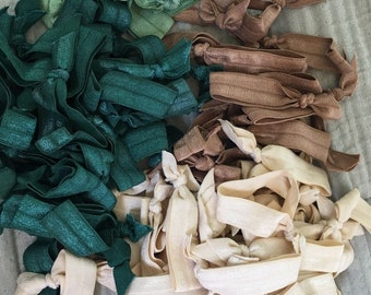 Hairties Large lot Green, forest, brown, beige Hair elastic ties in solid colors with shine.