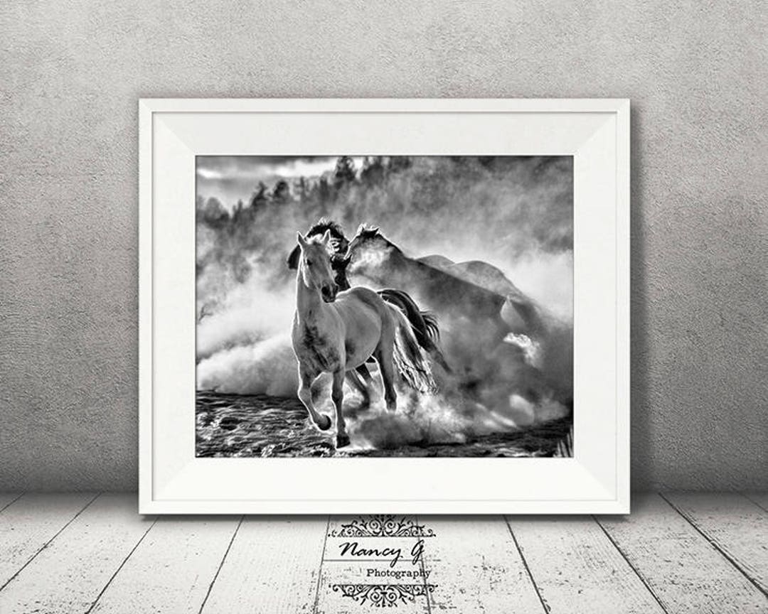 Horses Running Print, Western Print, Black and White, 8x10 Print ...