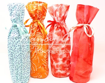 Wine Bag, Orange themed wine bag, dyed pattern, recreation, gift bag, gift, cotton fabric, cloth bag, present bag for wine bottle