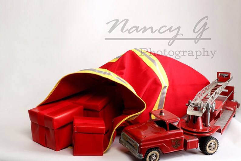 Fire Department Santa Present Bag, Gift for Him, Home Decor, Fabric Art, Santa Claus Bag, Christmas Santa Bag, Firefighter bag for Christmas image 6