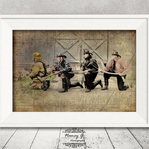 Vintage Firefighters Firefighters Print Firefighter Gift | Etsy