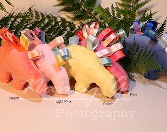 Stuffed Dinosaur, Comfort toy, ribbon loops, Dino, Animal, Child Room Décor, Nursery Decor, Kids Room Decor, colorful, plush, baby gift