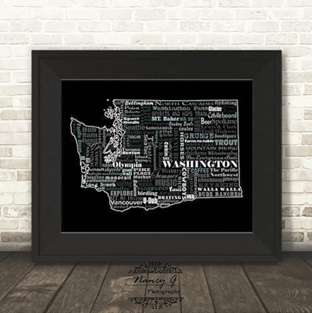 Washington State Slogans, Word Art, Typography, Map, Washington