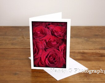 Greeting Cards, Valentines Card, Flower Card, Red Roses, Vertical, Blank Photographic Card, Art, 5"x7", Card, Greeting Cards, Paper Good