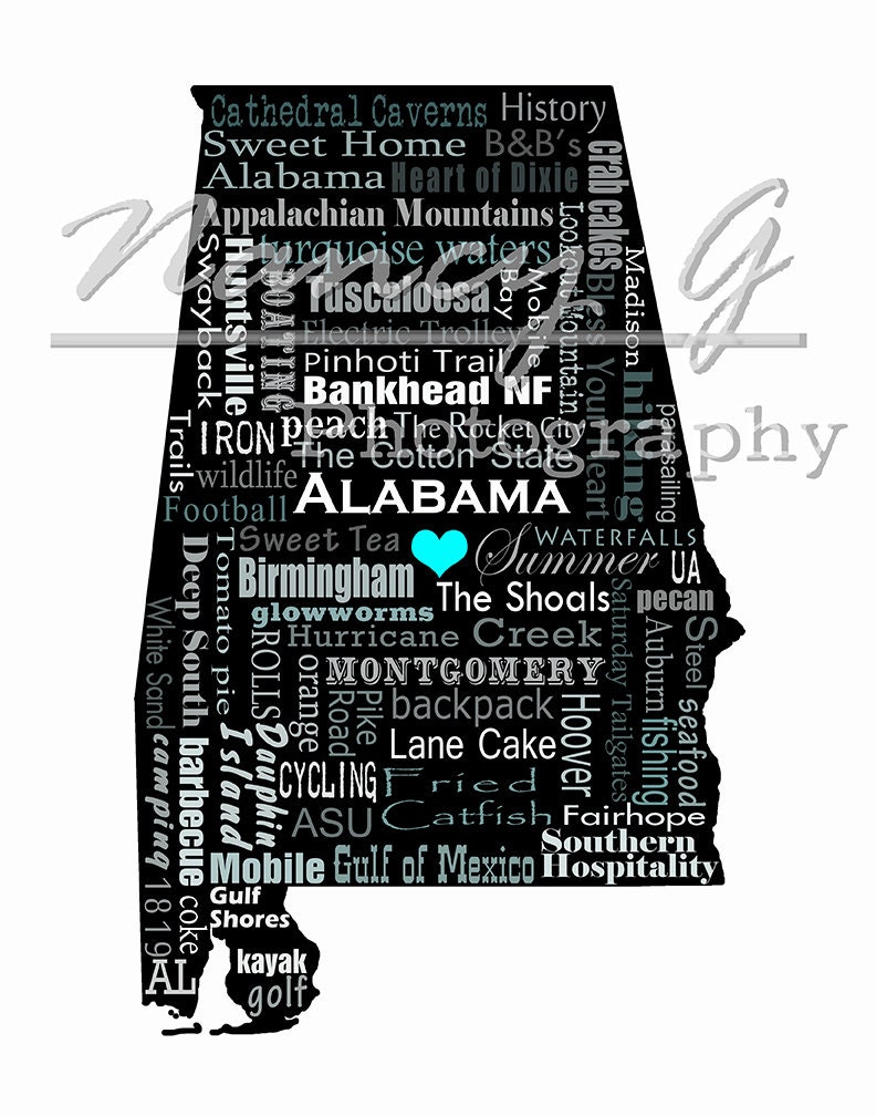 Alabama Word Art Typography Alabama Alabama Print slogans - Etsy.de
