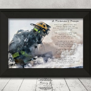 Firemans Prayer, Firefighter Prayer Print, Firefighter wall art, Prayer Print, Inspirational words, 8x10, 8x12, firefighter wall décor gift