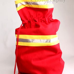 Fire Department Santa Present Bag, Gift for Him, Home Decor, Fabric Art, Santa Claus Bag, Christmas Santa Bag, Firefighter bag for Christmas image 4