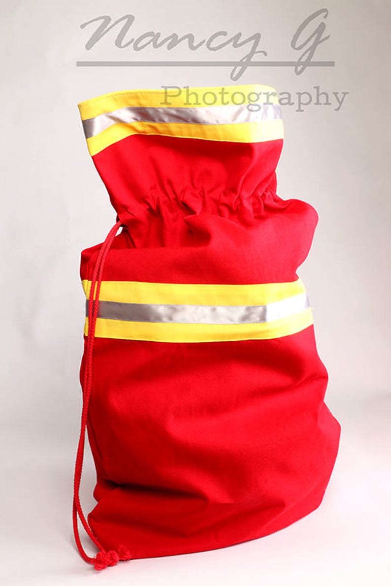 Fire Department Santa Present Bag, Gift for Him, Home Decor, Fabric Art, Santa Claus Bag, Christmas Santa Bag, Firefighter bag for Christmas image 4