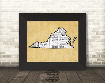 Virginia Slogans, Word Art, Typography, Map, Virginia Print, VA, Fine Art Print, Tourism Gift, Travel, Wall Art, Gift, travel gift, Tourism