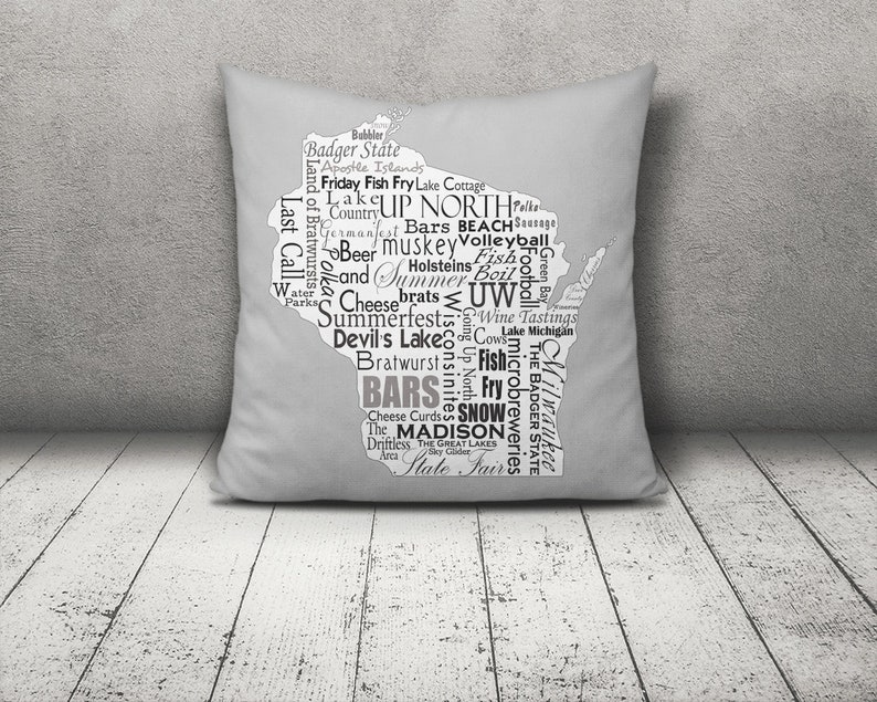 Decorative Pillow Wisconsin Word Art Square Pillow Home | Etsy