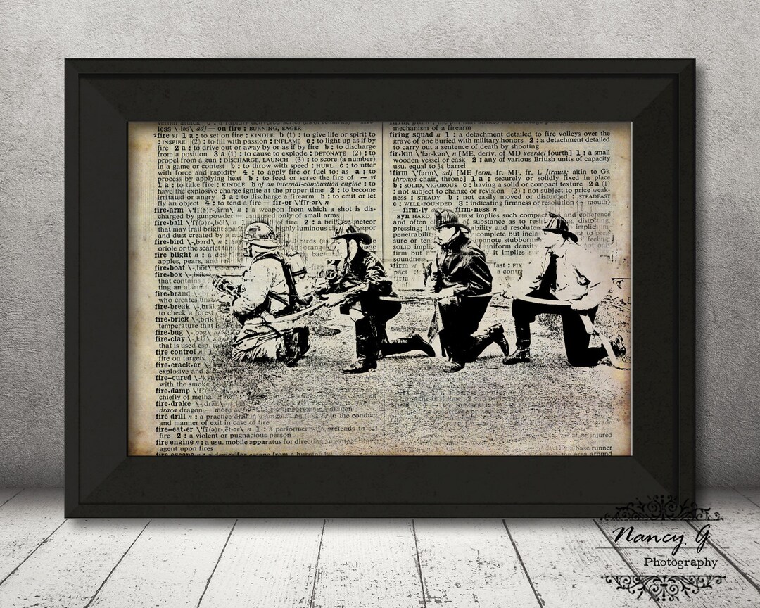 Vintage Firefighters, Vintage Print, Firefighters, Dictionary, Fine Art ...