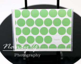 Greeting Card, Thanks, Thank you, Green Circles, Card, Note Card, Paper Goods, 5.5"x4", Greeting Cards, Card Gift, Green white note cards