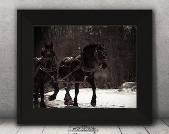 Horse Print, Old Fashioned Image, Sleigh Ride, Winter Photography, Vintage Print, Home Decor, Winter Photo, Equestrian Print, Country Decor