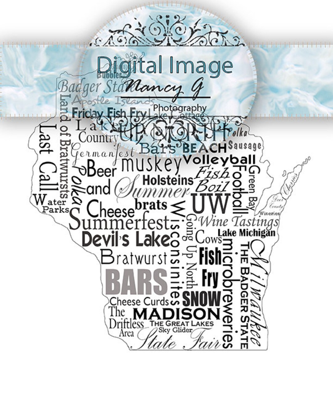 State Wisconsin, Word Art, Downloadable Printed Art, Wall Art Graphics ...