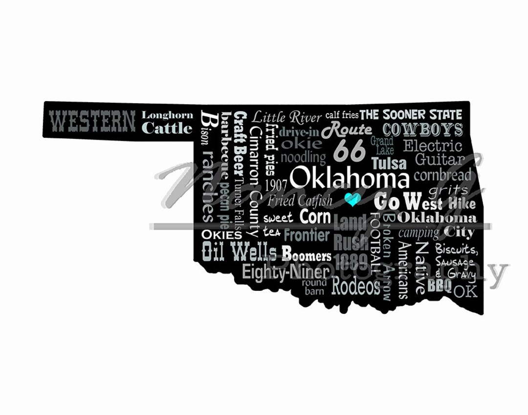 Oklahoma Word Art, Typography, Map, Oklahoma, Oklahoma Print, Slogans