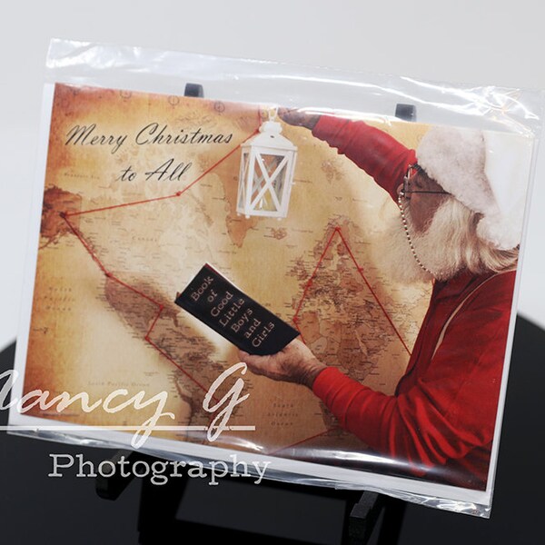 Greeting Card, Christmas Card, Holiday Card, Merry Christmas Card, Vintage Santa, Vintage Map, Photographic Fine Art,  5"x7" Card, Greeting
