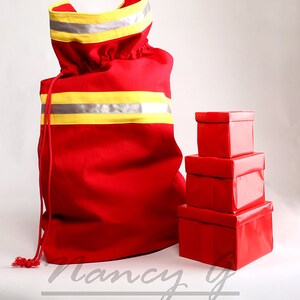 Fire Department Santa Present Bag, Gift for Him, Home Decor, Fabric Art, Santa Claus Bag, Christmas Santa Bag, Firefighter bag for Christmas image 3