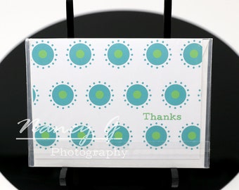 Greeting Card, Thanks, Thank you, Dots, Card, Note Card, Paper Goods, circles, 5.5"x4", Greeting Cards, Card Gift, Vintage, Blue, note cards