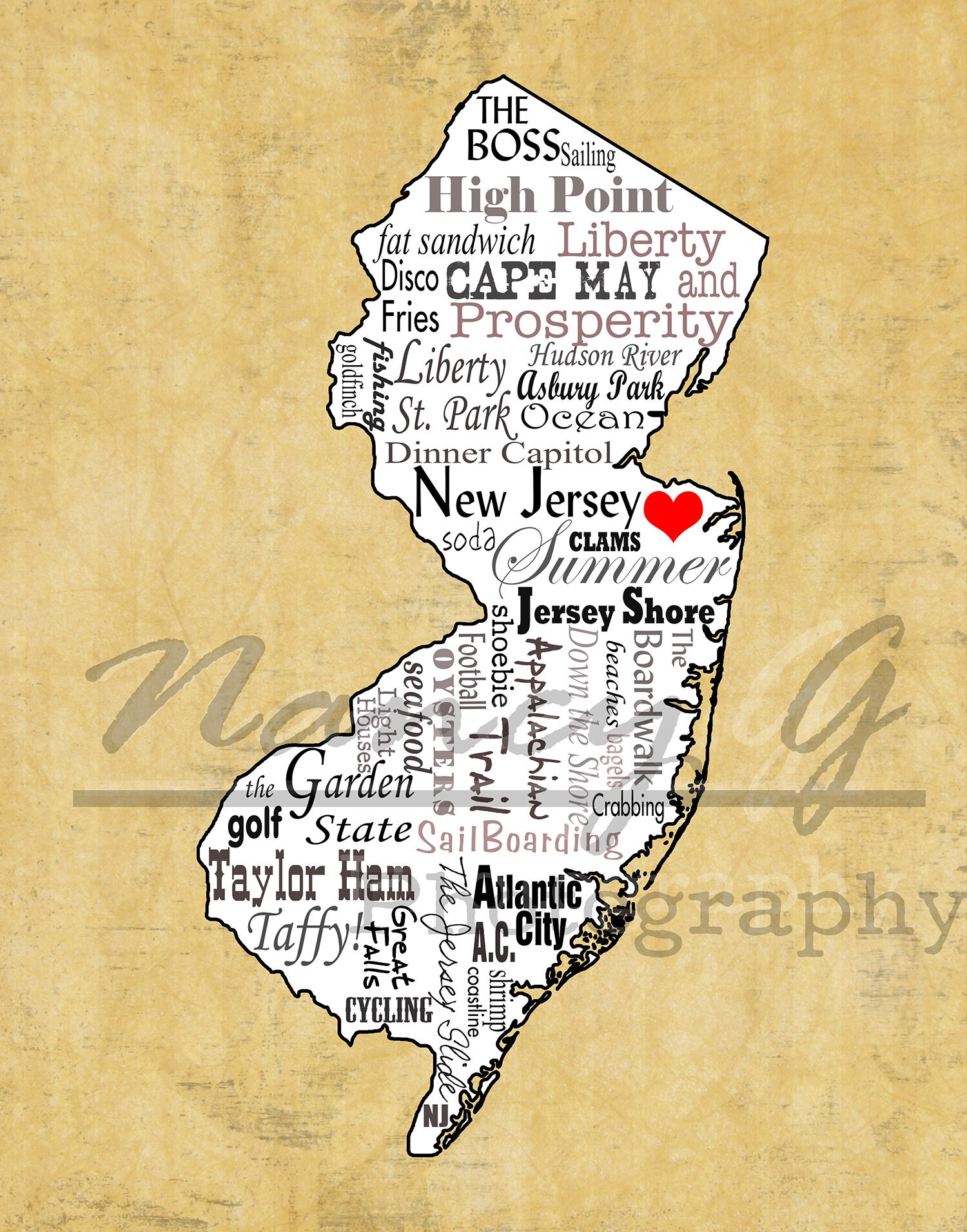 New Jersey Slogans Red Heart LOVE Word Art Typography Etsy
