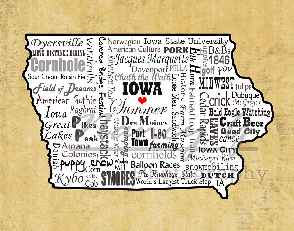 Iowa Word Art Typography Map Iowa Iowa Print Slogans - Etsy Singapore