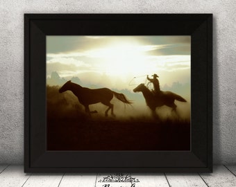 Cowboy Print, Western Print, Cowboy Horseback, 8x10 Print, Western  Decor, Gift for Him, Wild West Image, Modern Cowboy, Country Decor, Art