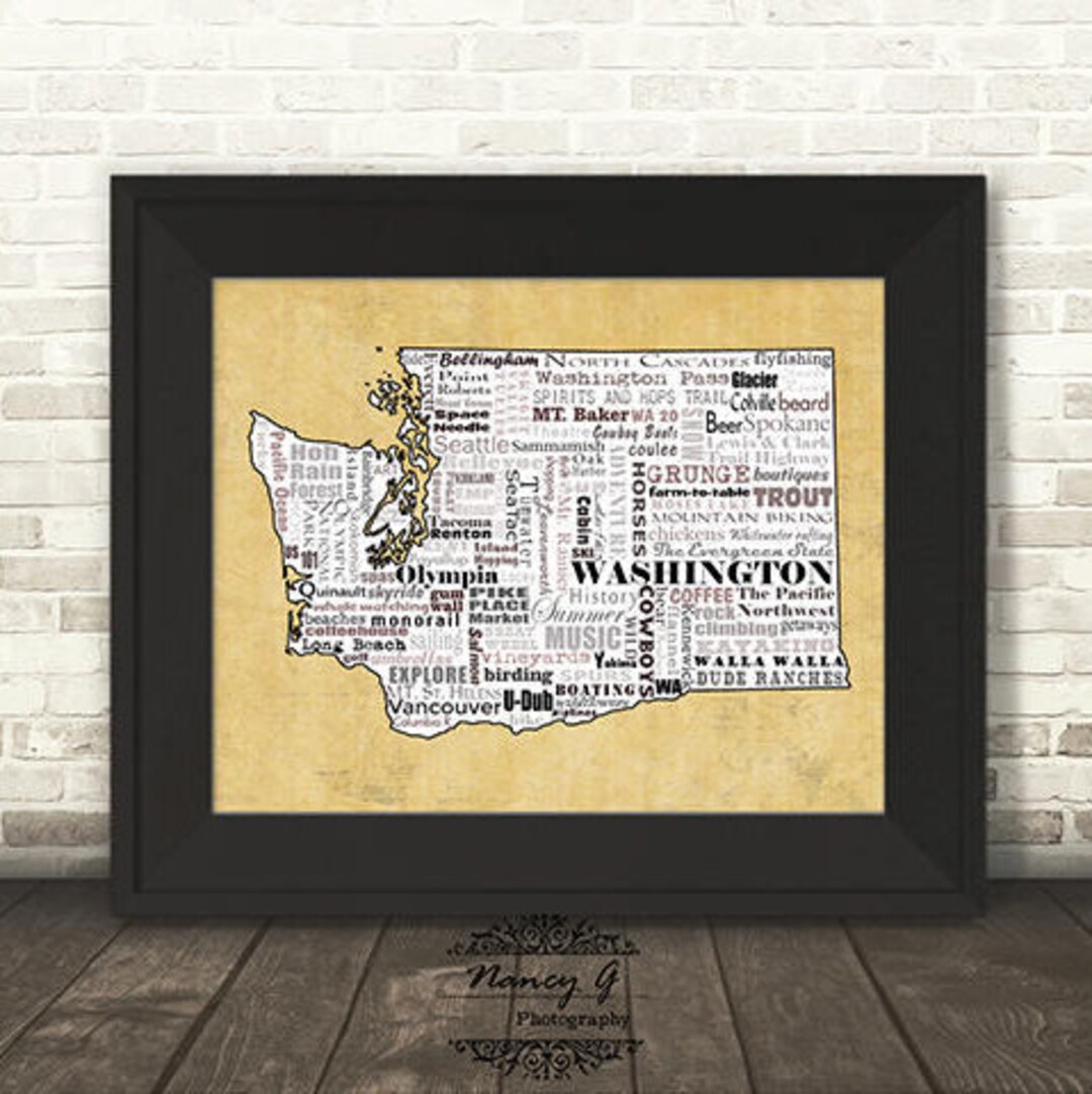 Washington State Slogans, Word Art, Typography, Map, Washington