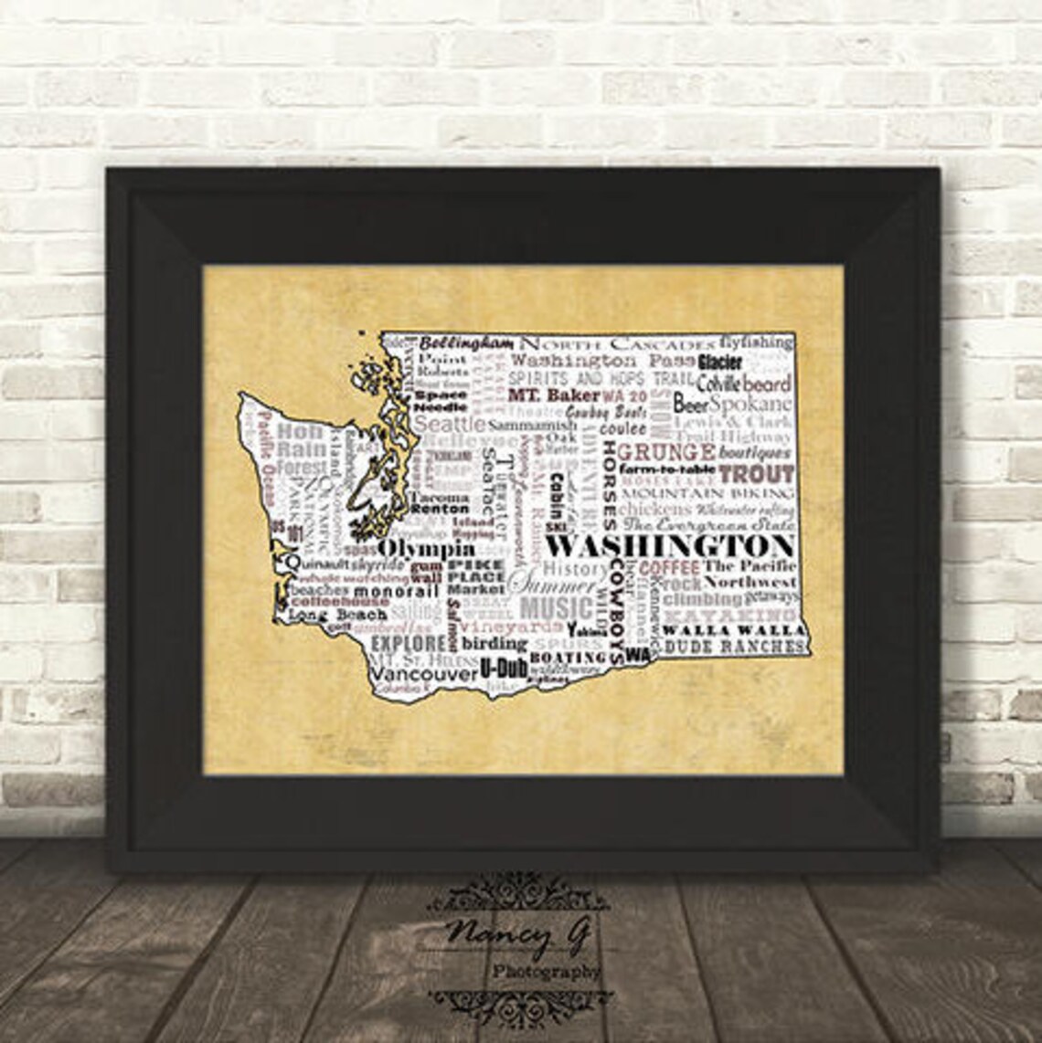 Washington State Slogans Word Art Typography Map Etsy