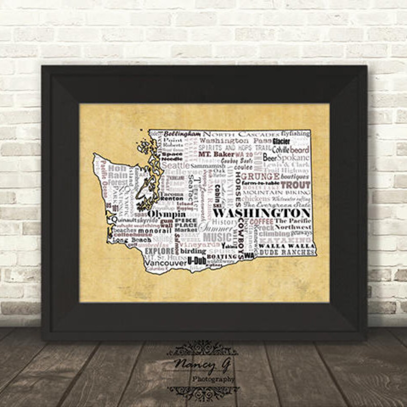 Washington State Slogans Word Art Typography Map Etsy
