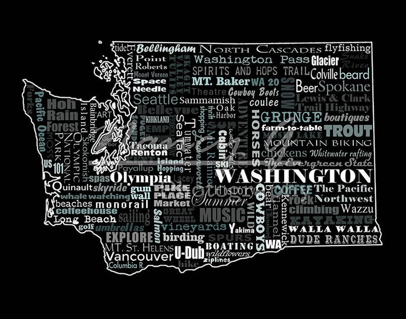Washington State Slogans Wazzu Word Art Typography Map Etsy