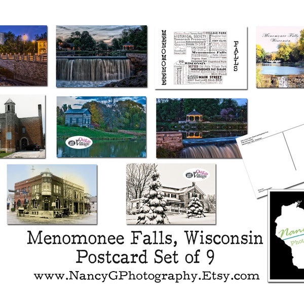 Post Card, Post Cards, Wisconsin, Menomonee Falls, travel, graphic post card, Word Art, gift, set, souvenir, memento, mailer, postcard, art