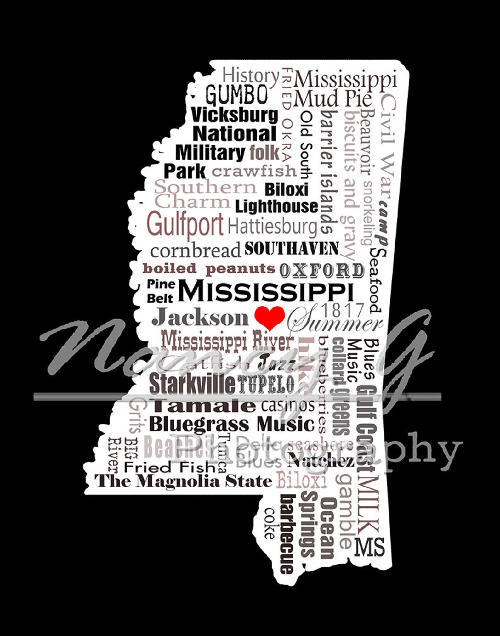 Mississippi Word Art Typography Mississippi Mississippi Etsy