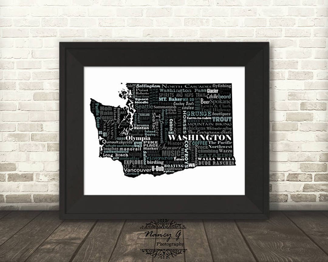 Washington State Slogans, Wazzu, Word Art, Typography, Map, Washington