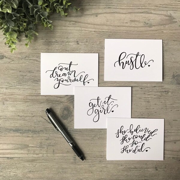 Girl Boss Notecards (Set of 12) - Motivation Cards - Inspiration - Get it Girl, Hustle, Outdream Yourself, She Believed She Could So She Did