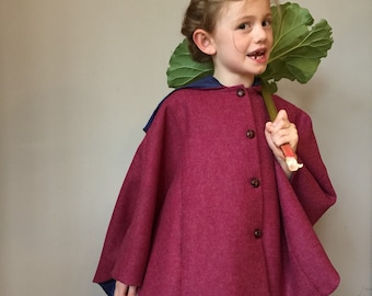 Girls 100% Shetland wool cape, fully lined in rich navy with hood 'Iris'