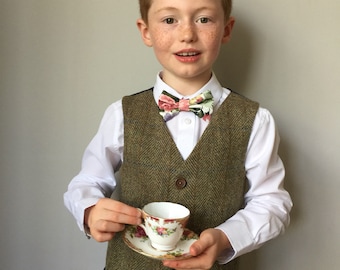 Boys Harris Tweed waistcoat handmade in a Harris tweed herringbone by Fred's Finery's  'Louis'