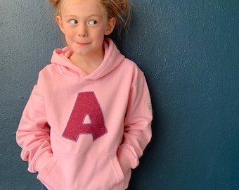 Baby Pink Personalised Hoodie with British Tweed Appliquéd Initial