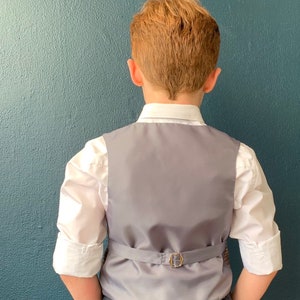 Boys waistcoat made in soft green British wool with a gentle red and blue and over check 'Heathcliff' image 6