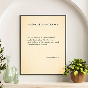 Auguries of Innocence - Wiersz Williama Blake'a. Cytat ze strony książki. Plakat poezji do druku. Pliki cyfrowe do sztuki ściennej, prezentu lub ramki cyfrowej.