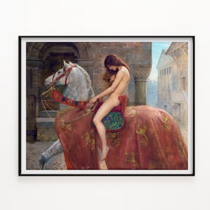 Lady Godiva 1898 Oil Painting Print. Woman Protest. Medieval Streaking. Fine Art Portrait. Large Print. Printable Art.