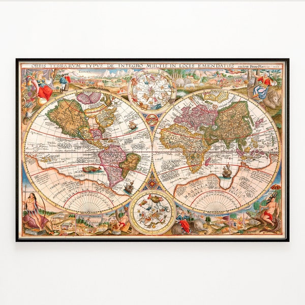 Antique World Map by Petrus Plancius 1594 - Printable File, Digital Wall Art, Vintage Illustration of World Map, Home Office Decor, Old Maps