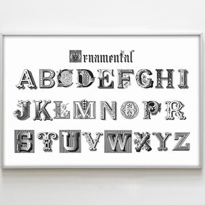 Ornamental Alphabet Letters, Vintage Characters. Scrapbook Decor. Printable File. Vintage Illustration.